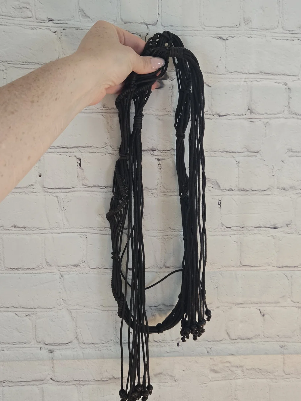 dark brown y2k boho tassel tie belt beaded macrame braided tassel belt